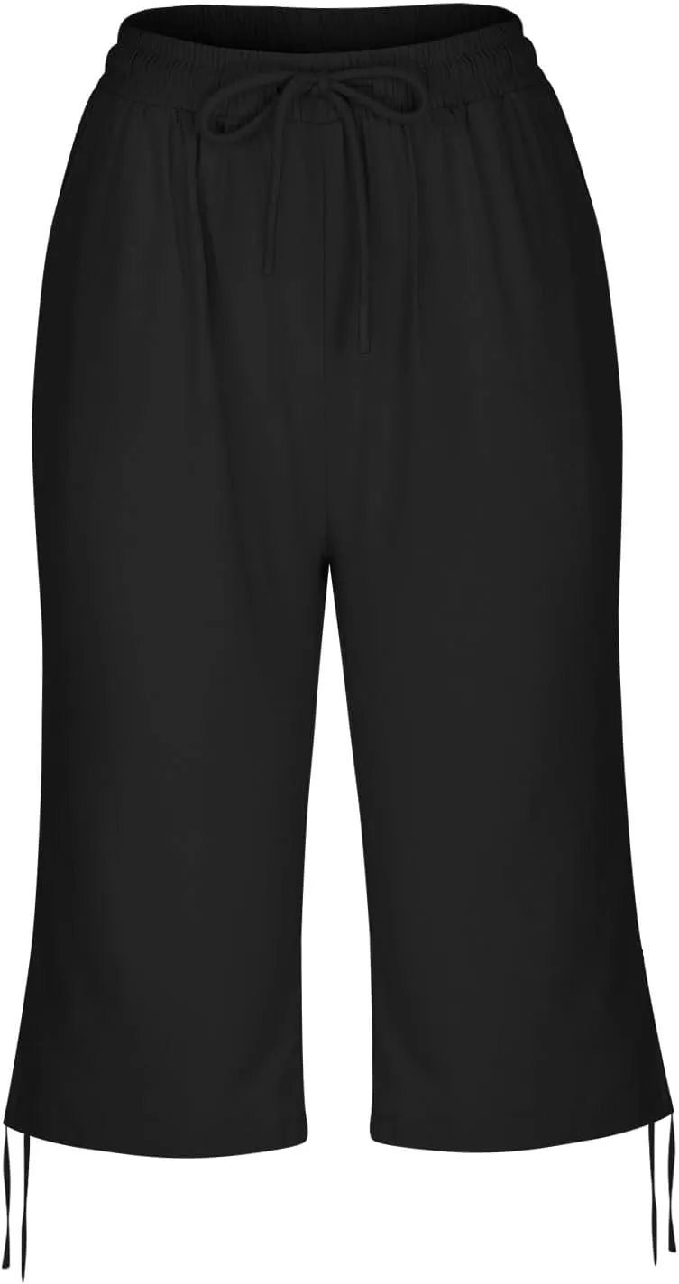 Women's Cotton Linen Summer Palazzo Pants Loose Cotton and Linen Pants Summer Drawstring Waist Wide Leg Pants