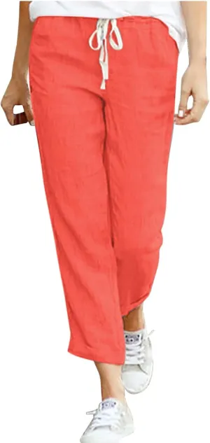 Women's Cotton Linen Summer Split Flowy Pant Trousers High Waist Straight Slim Fit Palazzo Lounge Pants Office
