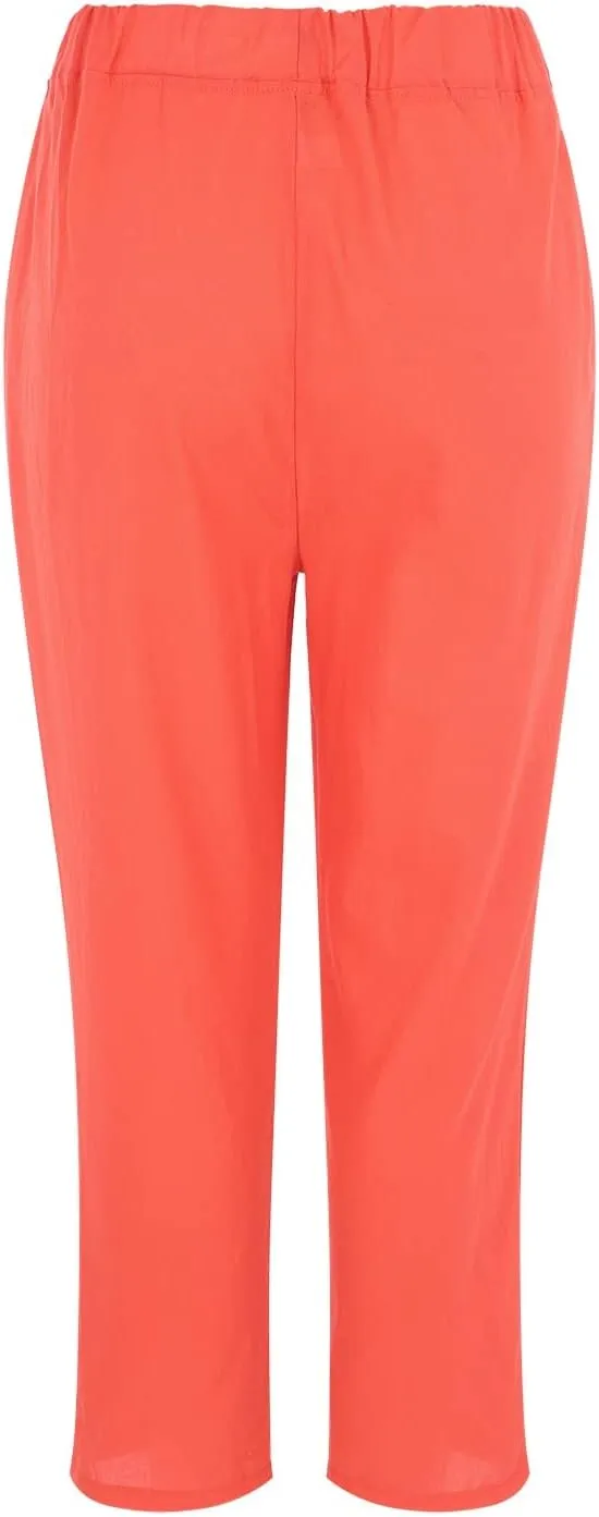 Women's Cotton Linen Summer Split Flowy Pant Trousers High Waist Straight Slim Fit Palazzo Lounge Pants Office