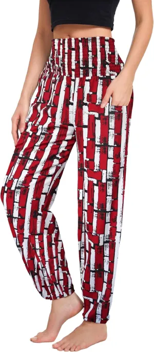 Women's Harem Pants with Pockets, High Waist Boho Pants Trousers Hippie Yoga Clothes