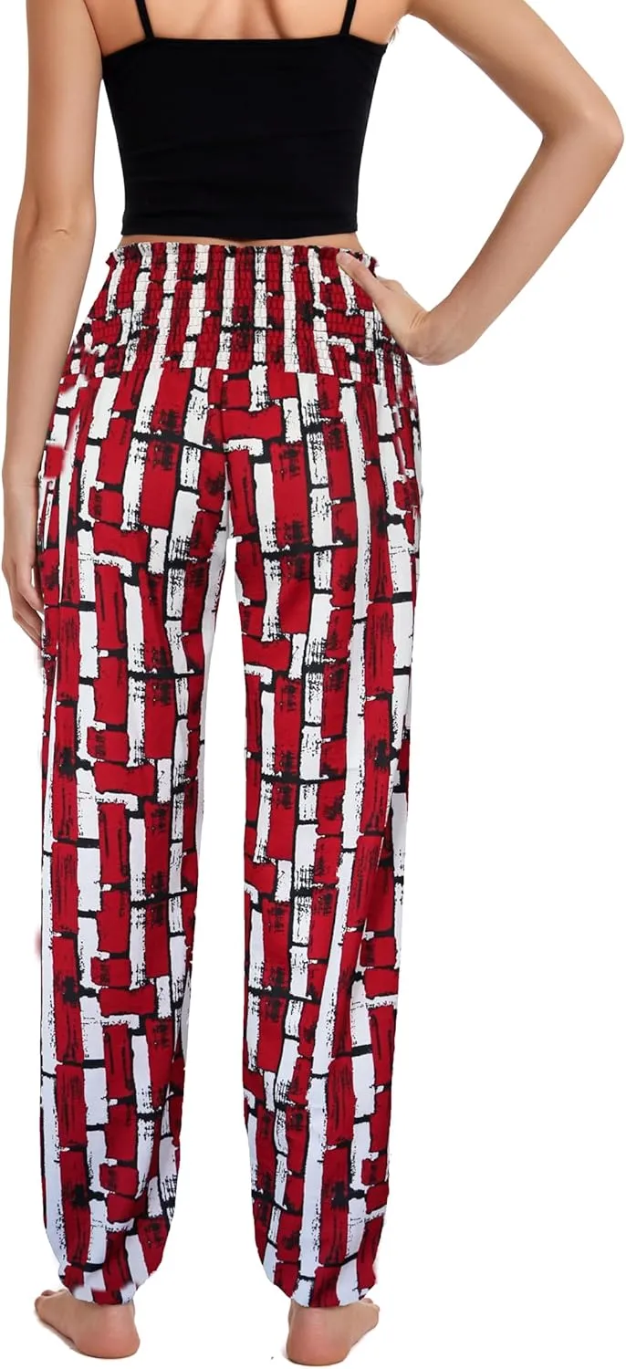 Women's Harem Pants with Pockets, High Waist Boho Pants Trousers Hippie Yoga Clothes