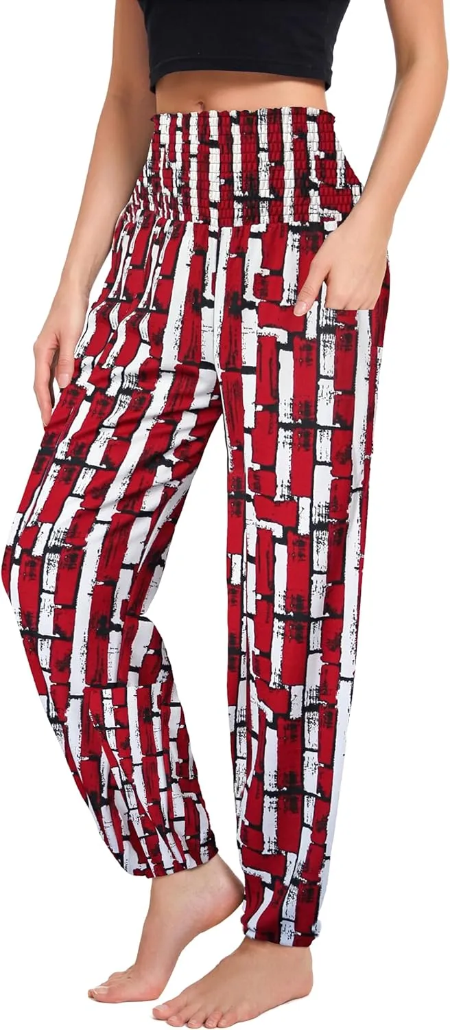 Women's Harem Pants with Pockets, High Waist Boho Pants Trousers Hippie Yoga Clothes