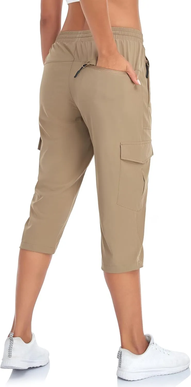 Women's Hiking Cargo Capri Pants Lightweight Quick Dry Joggers Outdoor Casual Travel Capris with Zipper Pockets