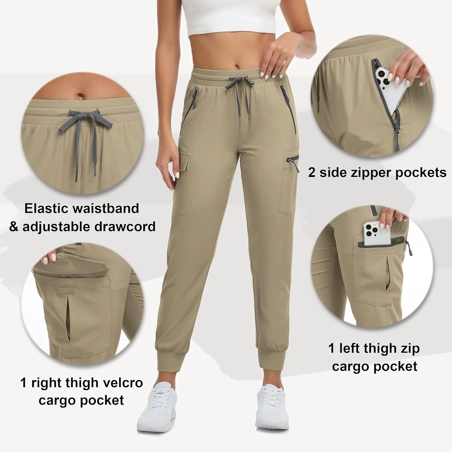 Women's Hiking Cargo Capri Pants Lightweight Quick Dry Joggers Outdoor Casual Travel Capris with Zipper Pockets