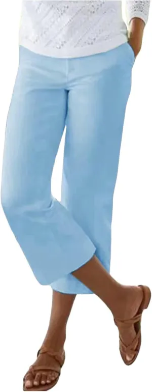 Women's Linen Capri Pants Casual Summer High Waist Cropped Wide Leg Lounge Comfy Yoga Trousers with Pockets Beach