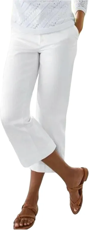 Women's Linen Capri Pants Casual Summer High Waist Cropped Wide Leg Lounge Comfy Yoga Trousers with Pockets Beach
