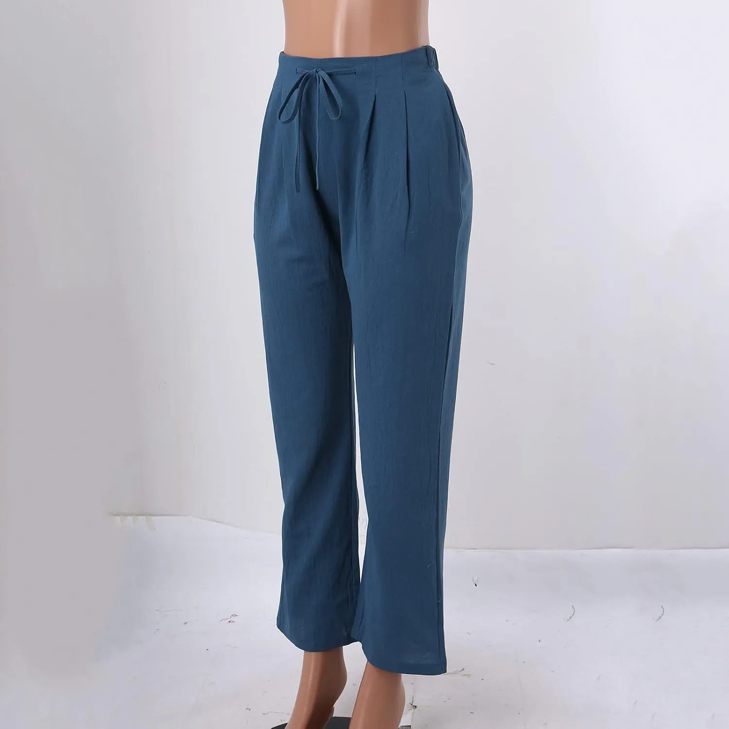Women's Linen Capri Pants Elastic Pants Long Drawstring Linen Women Waist Comfy Gauze Casual Lightweight Loose