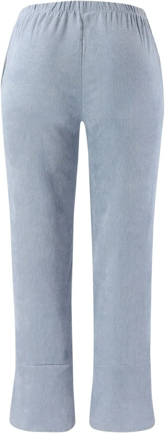 Womens Linen Pants Casual Elastic High Waist Summer Pants Comfy Relax Fit Palazzo Pants Split Trouser Legs