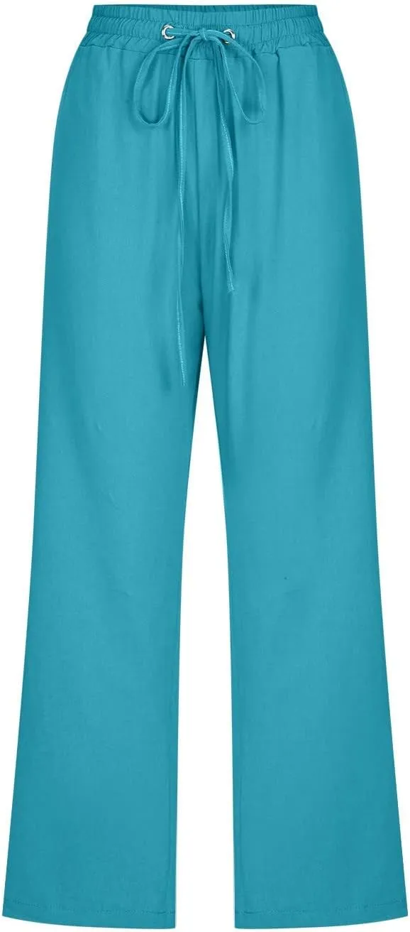 Womens Linen Summer Capri Pants 2025 Pants Drawstring Elastic Trousers Comfy Gauze Casual Lightweight Loose Trousers