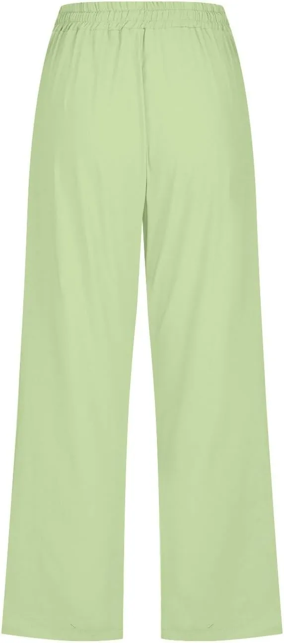 Womens Linen Summer Capri Pants 2025 Pants Drawstring Elastic Trousers Comfy Gauze Casual Lightweight Loose Trousers