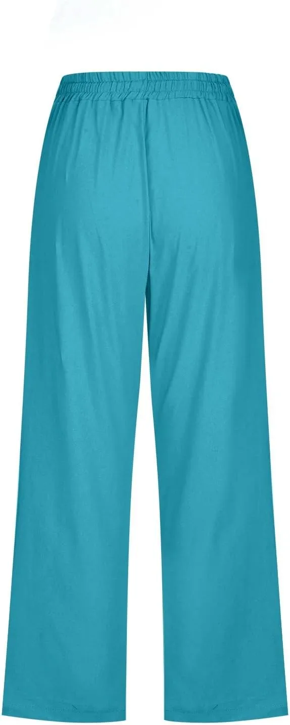 Womens Linen Summer Capri Pants 2025 Pants Drawstring Elastic Trousers Comfy Gauze Casual Lightweight Loose Trousers