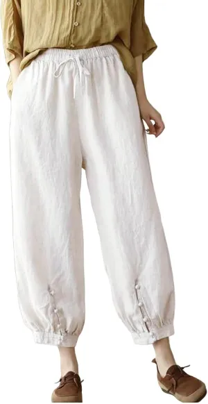 Women's Pants, Plus Size Linen Peasant Pants Casual Straight Leg 2025 Side