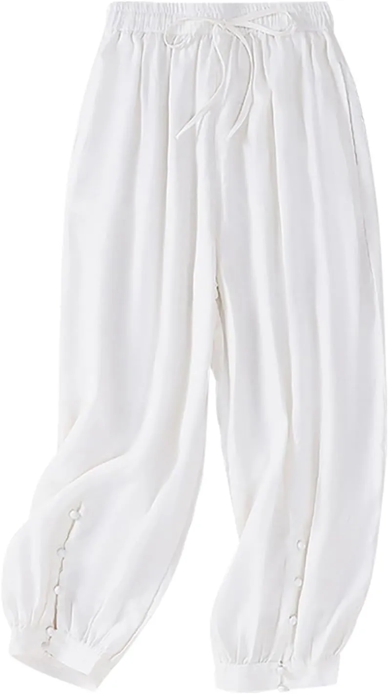 Women's Pants, Plus Size Linen Peasant Pants Casual Straight Leg 2025 Side