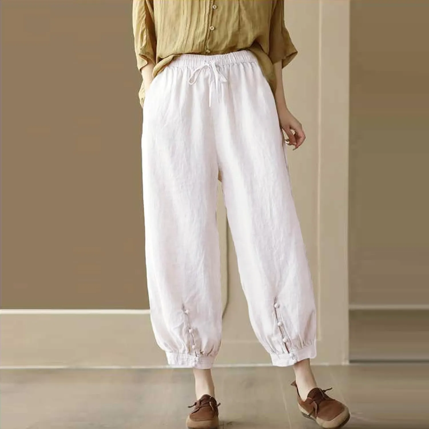 Women's Pants, Plus Size Linen Peasant Pants Casual Straight Leg 2025 Side
