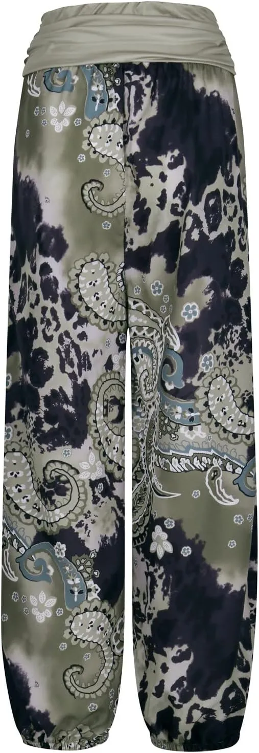 Womens Plus Size High Elastic Waist Harem Pants Casual Loose Baggy Pants with Pockets Bohemian Beach Yoga Trousers