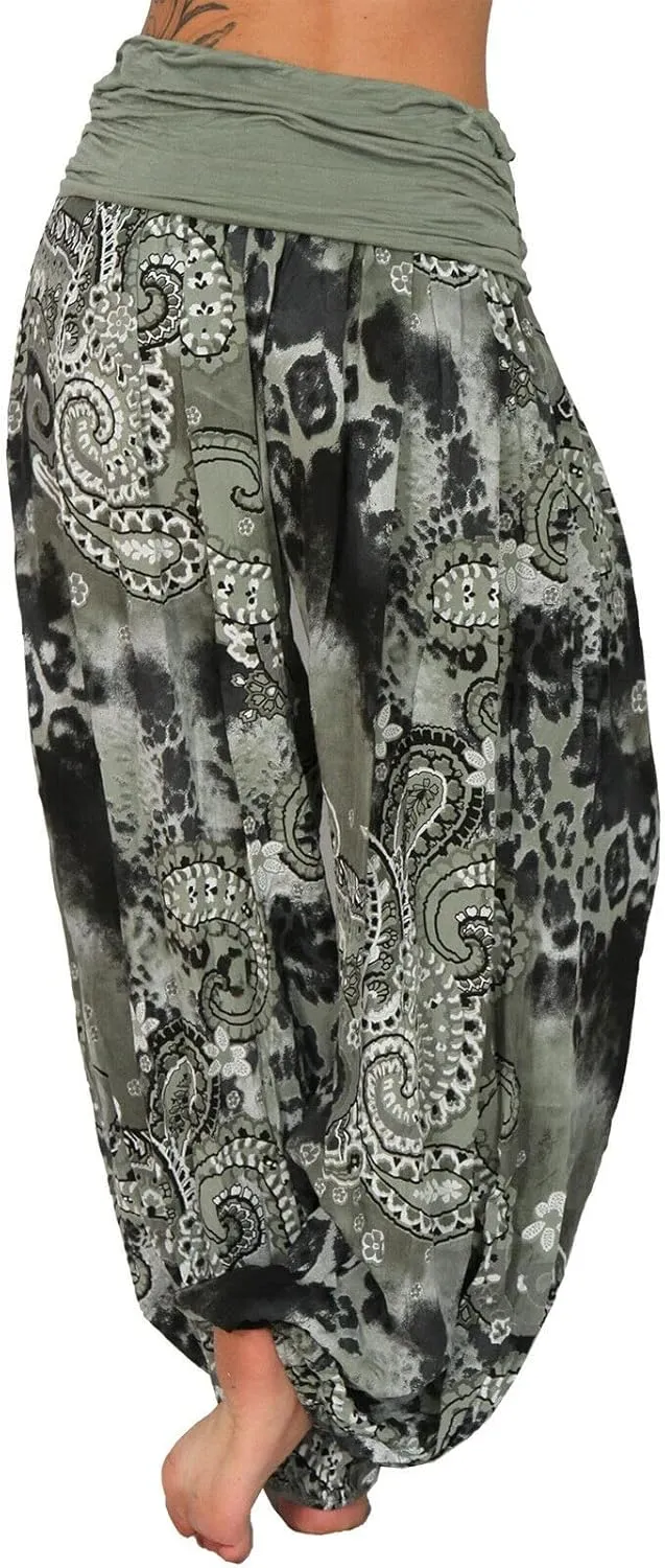 Womens Plus Size High Elastic Waist Harem Pants Casual Loose Baggy Pants with Pockets Bohemian Beach Yoga Trousers