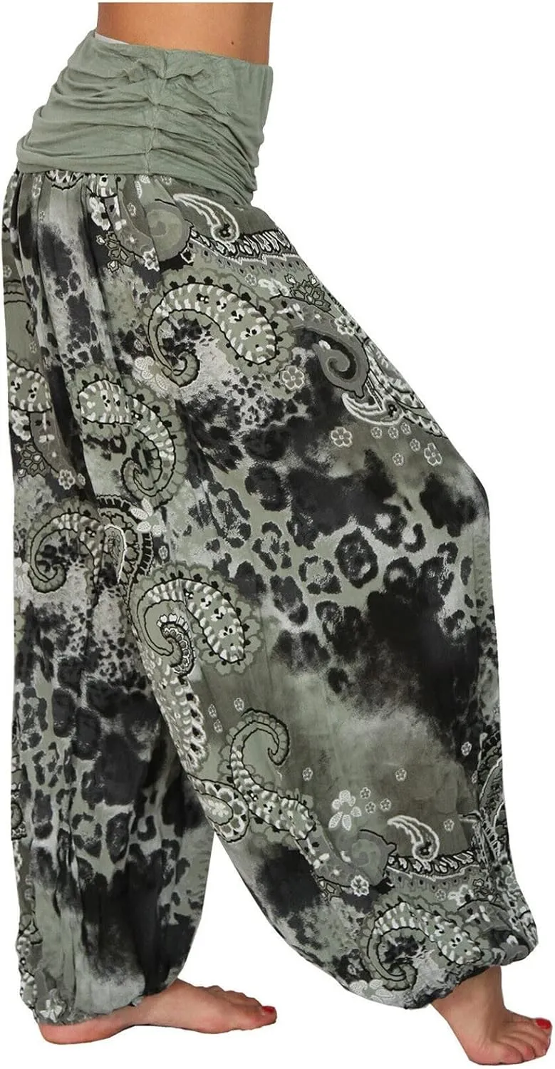 Womens Plus Size High Elastic Waist Harem Pants Casual Loose Baggy Pants with Pockets Bohemian Beach Yoga Trousers
