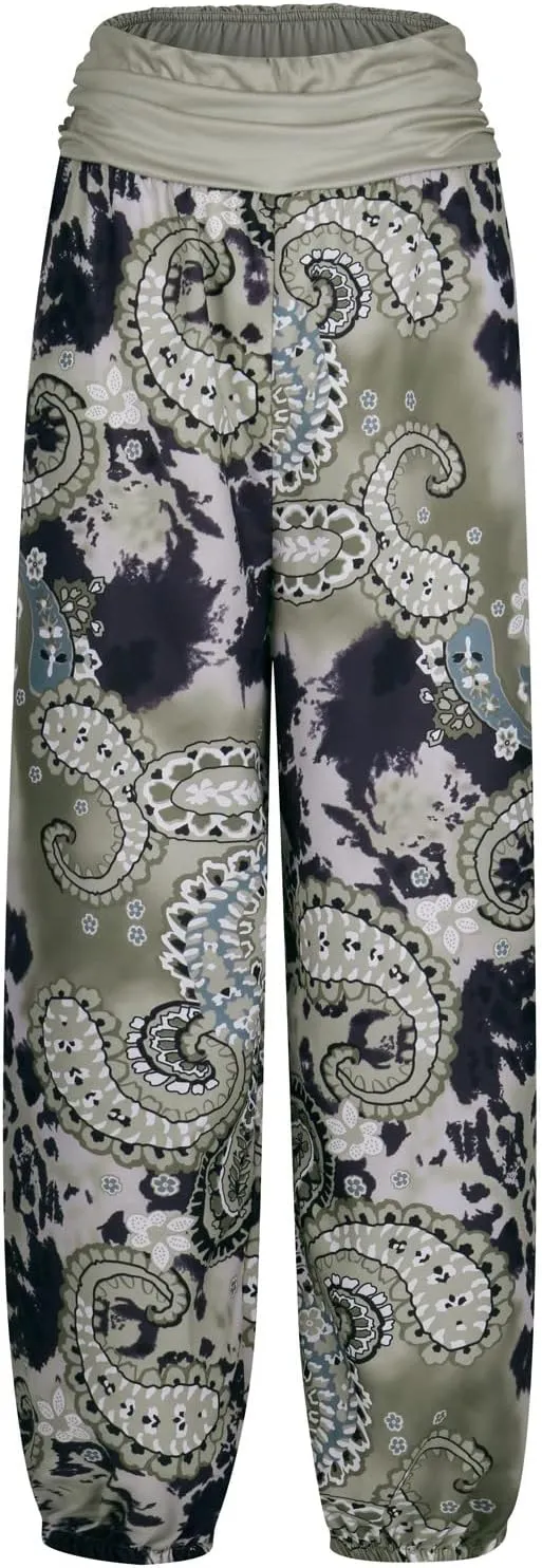 Womens Plus Size High Elastic Waist Harem Pants Casual Loose Baggy Pants with Pockets Bohemian Beach Yoga Trousers