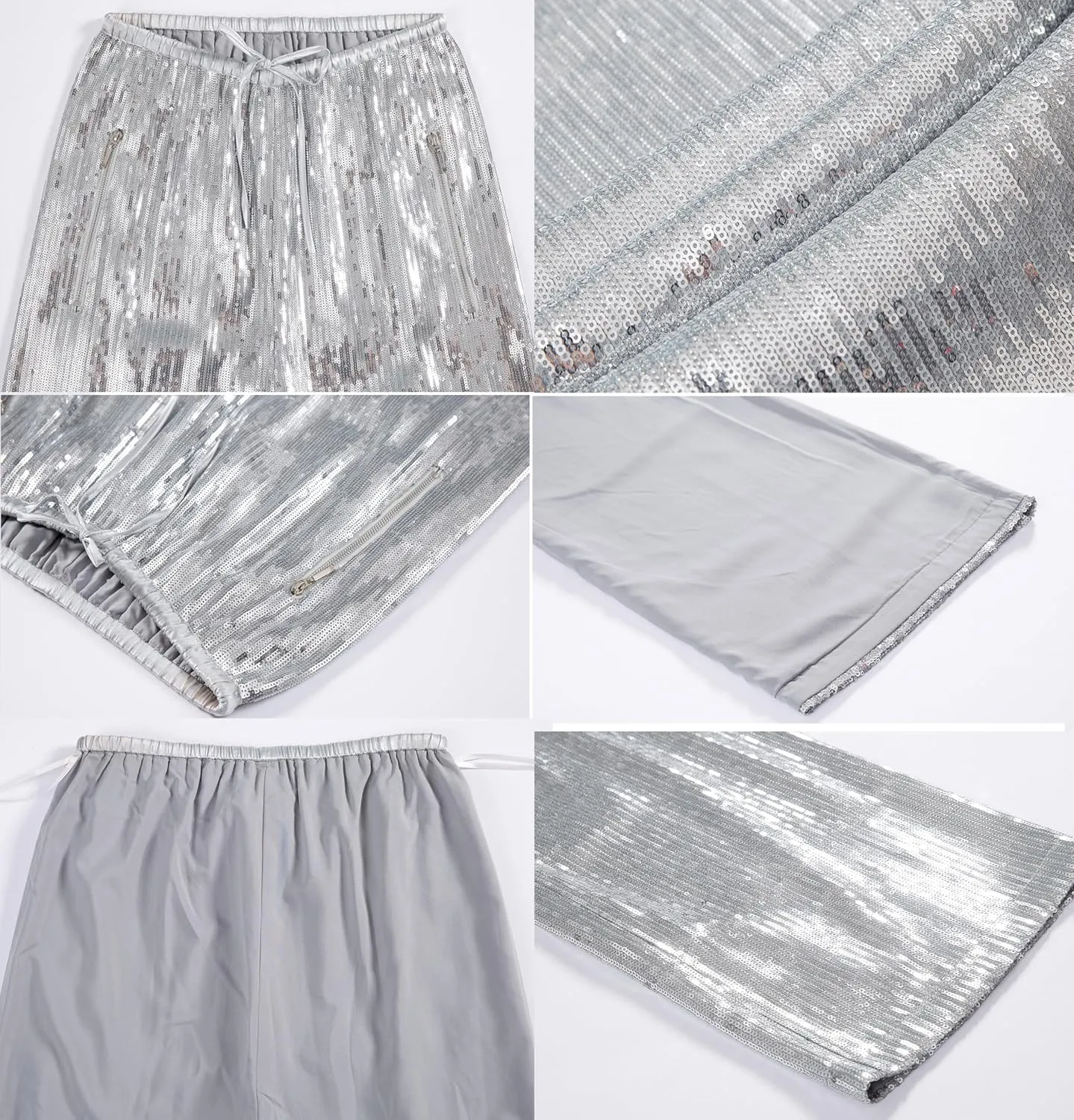 Women's Sequin Pants Shiny Sparkly Party Club Night Out Metallic Casual Wide Leg Pants Trousers