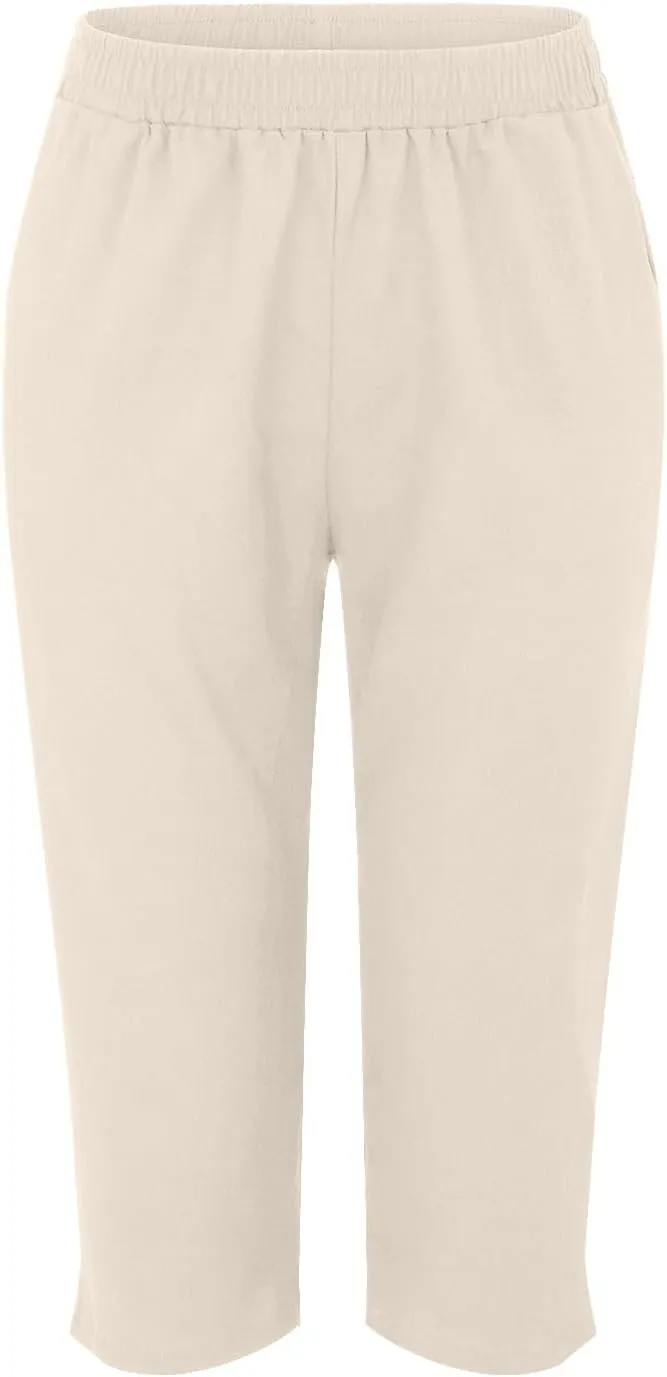 Womens Summer Cotton Linen Pants Casual Loose Straight Leg Cropped Trousers Beach Vacation Comfy Solid Color Capris