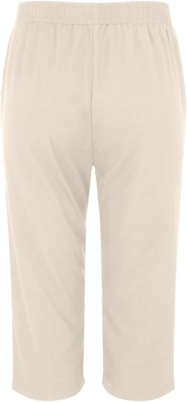 Womens Summer Cotton Linen Pants Casual Loose Straight Leg Cropped Trousers Beach Vacation Comfy Solid Color Capris