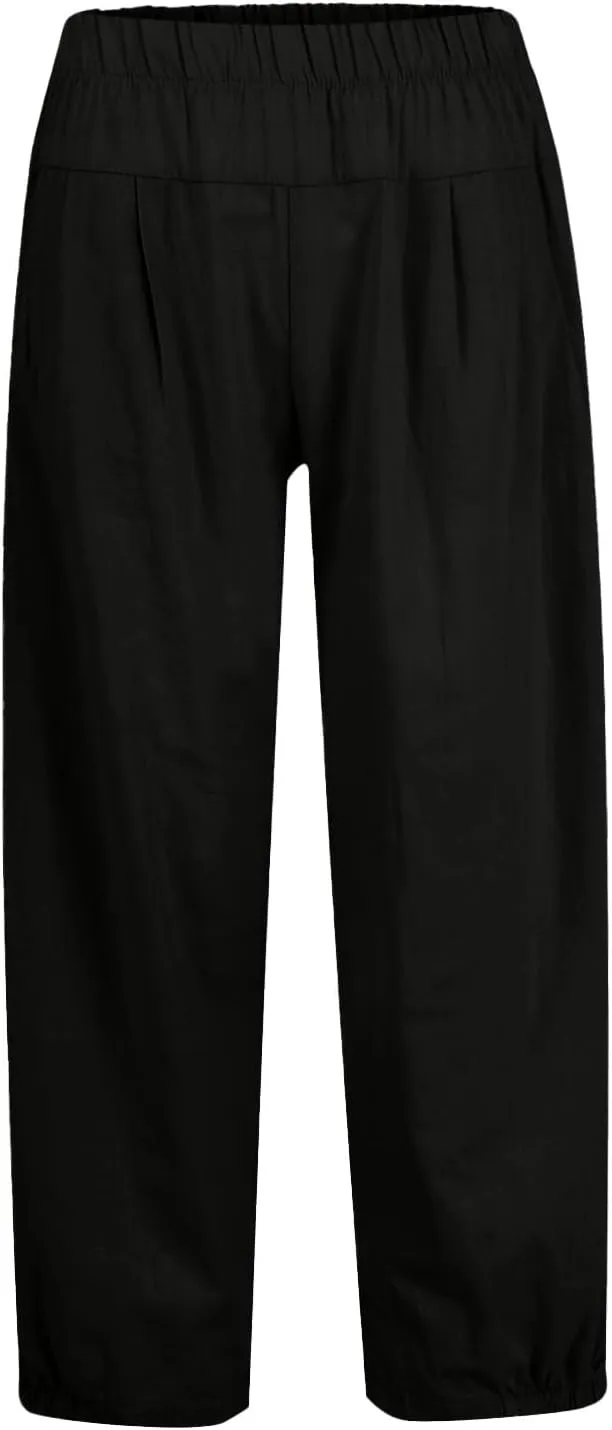 Women's Summer High Waisted Baggy Harem Pants Casual Drawstring Ankle Length Baggy Trousers Slacks with Pockets