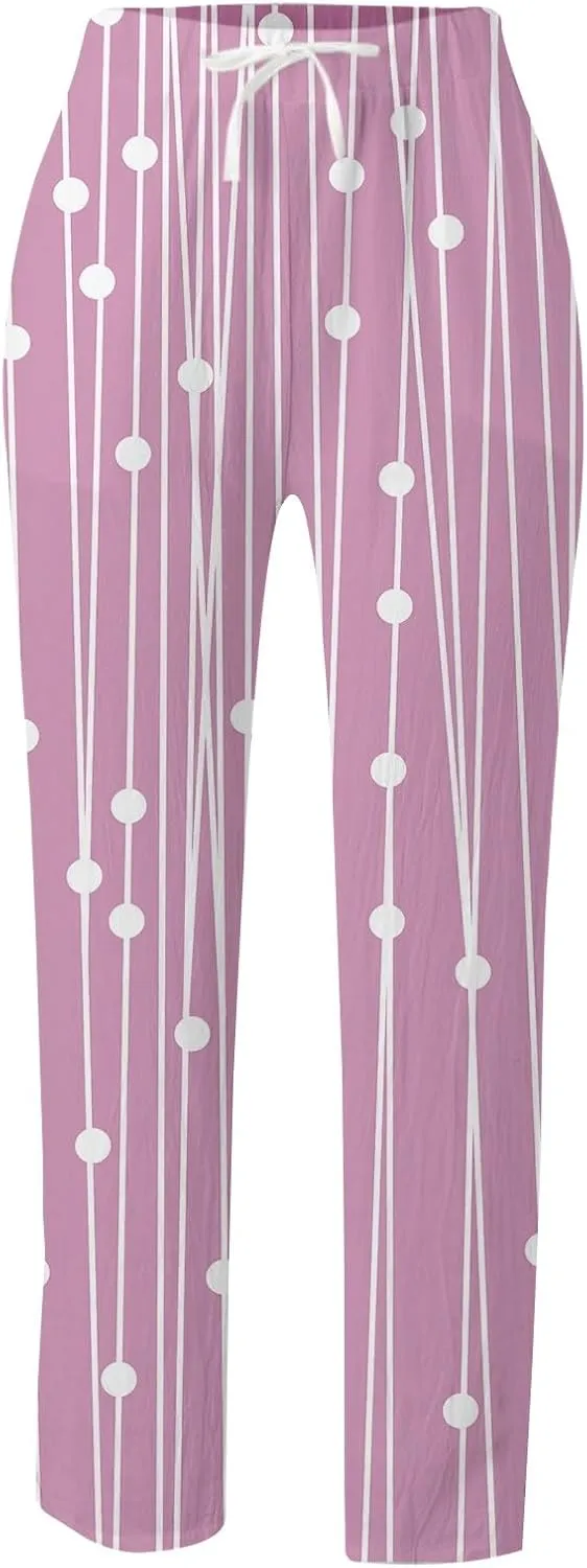 Womens Summer Linen Pants Casual Baggy Pants with Pockets Summer Comfy Wide Leg Trousers Boho Lounge Palazzo Pant