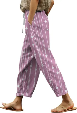 Womens Summer Linen Pants Casual Baggy Pants with Pockets Summer Comfy Wide Leg Trousers Boho Lounge Palazzo Pant