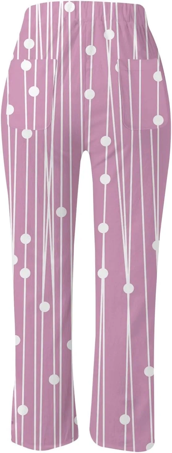 Womens Summer Linen Pants Casual Baggy Pants with Pockets Summer Comfy Wide Leg Trousers Boho Lounge Palazzo Pant
