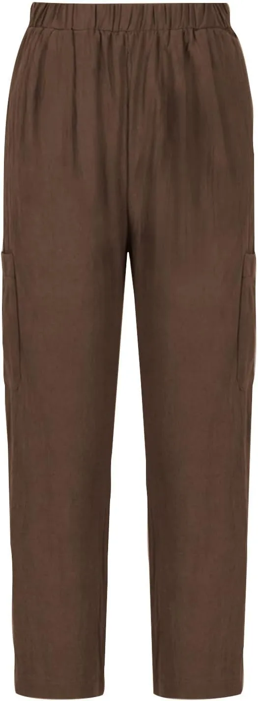 Womens Summer Linen Pants with 4 Pockets Straight Leg Elastic Waist Ankle Length Pants Casual Trousers Bottoms
