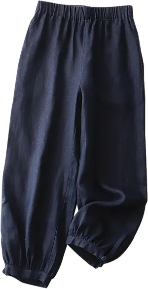 Women's Vintage Linen Pants, 2025 Summer Comfy Baggy Beach Trousers Palazzo Lounge Pants with Pockets