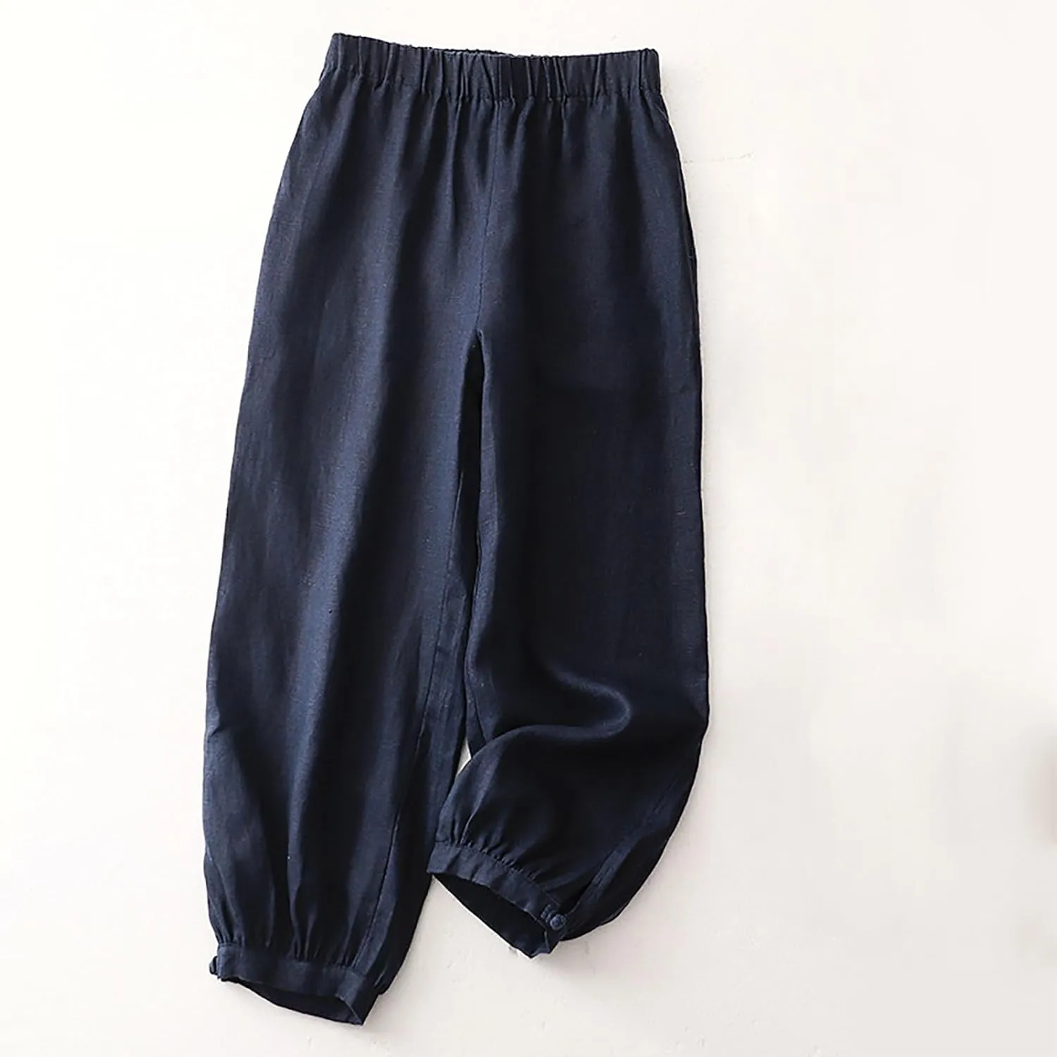 Women's Vintage Linen Pants, 2025 Summer Comfy Baggy Beach Trousers Palazzo Lounge Pants with Pockets
