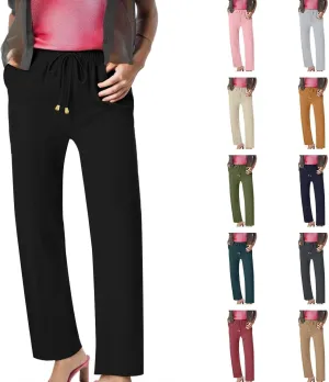 Women's Wide Leg Pants High Waisted Business Work Casual Linen Trousers 2025 Summer Comfy Palazzo Pants with Pockets