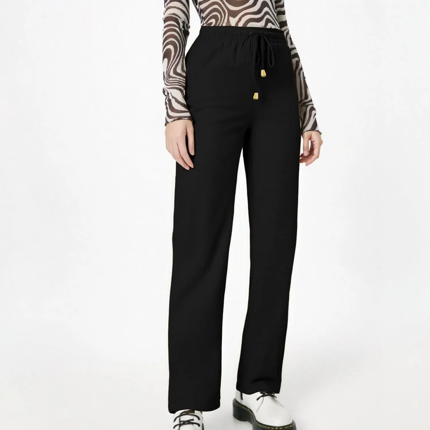 Women's Wide Leg Pants High Waisted Business Work Casual Linen Trousers 2025 Summer Comfy Palazzo Pants with Pockets