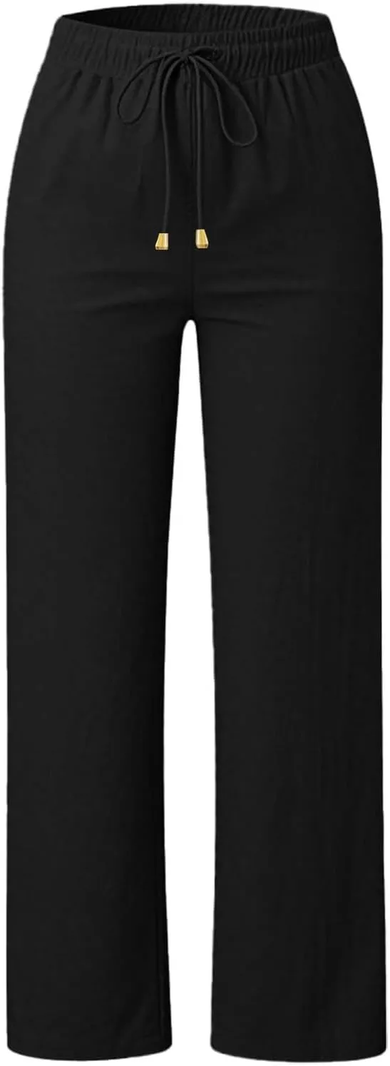 Women's Wide Leg Pants High Waisted Business Work Casual Linen Trousers 2025 Summer Comfy Palazzo Pants with Pockets