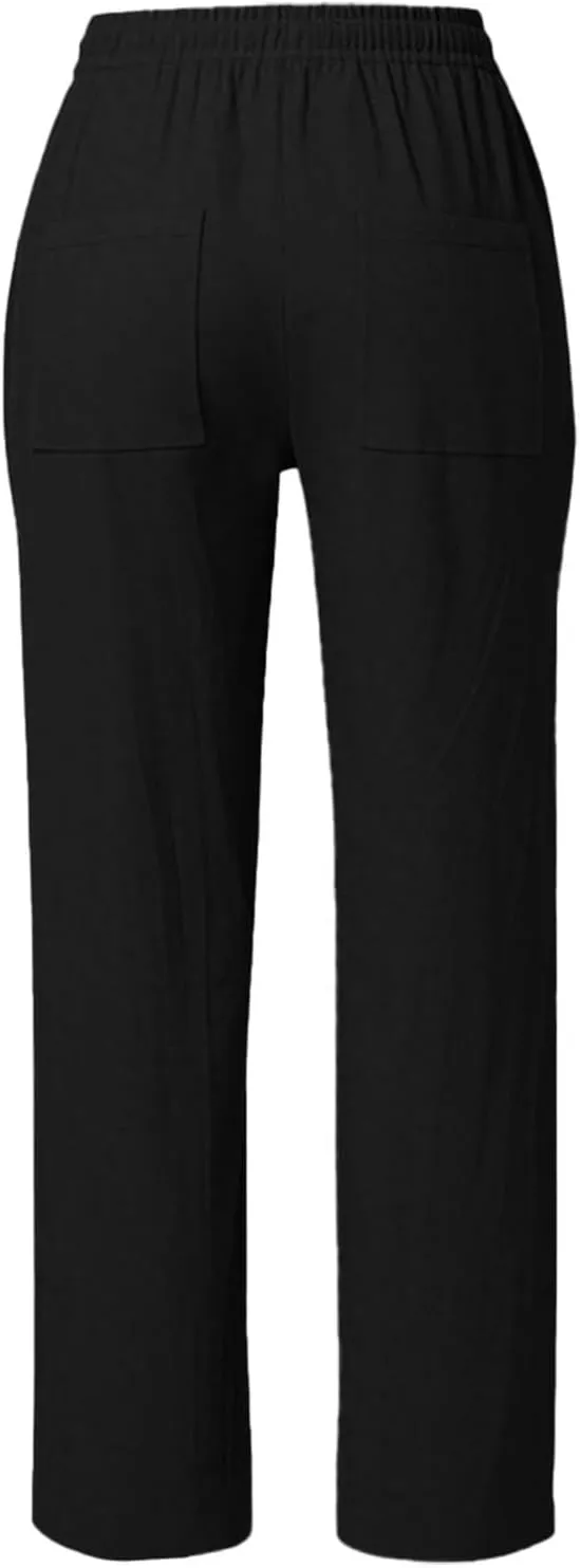 Women's Wide Leg Pants High Waisted Business Work Casual Linen Trousers 2025 Summer Comfy Palazzo Pants with Pockets