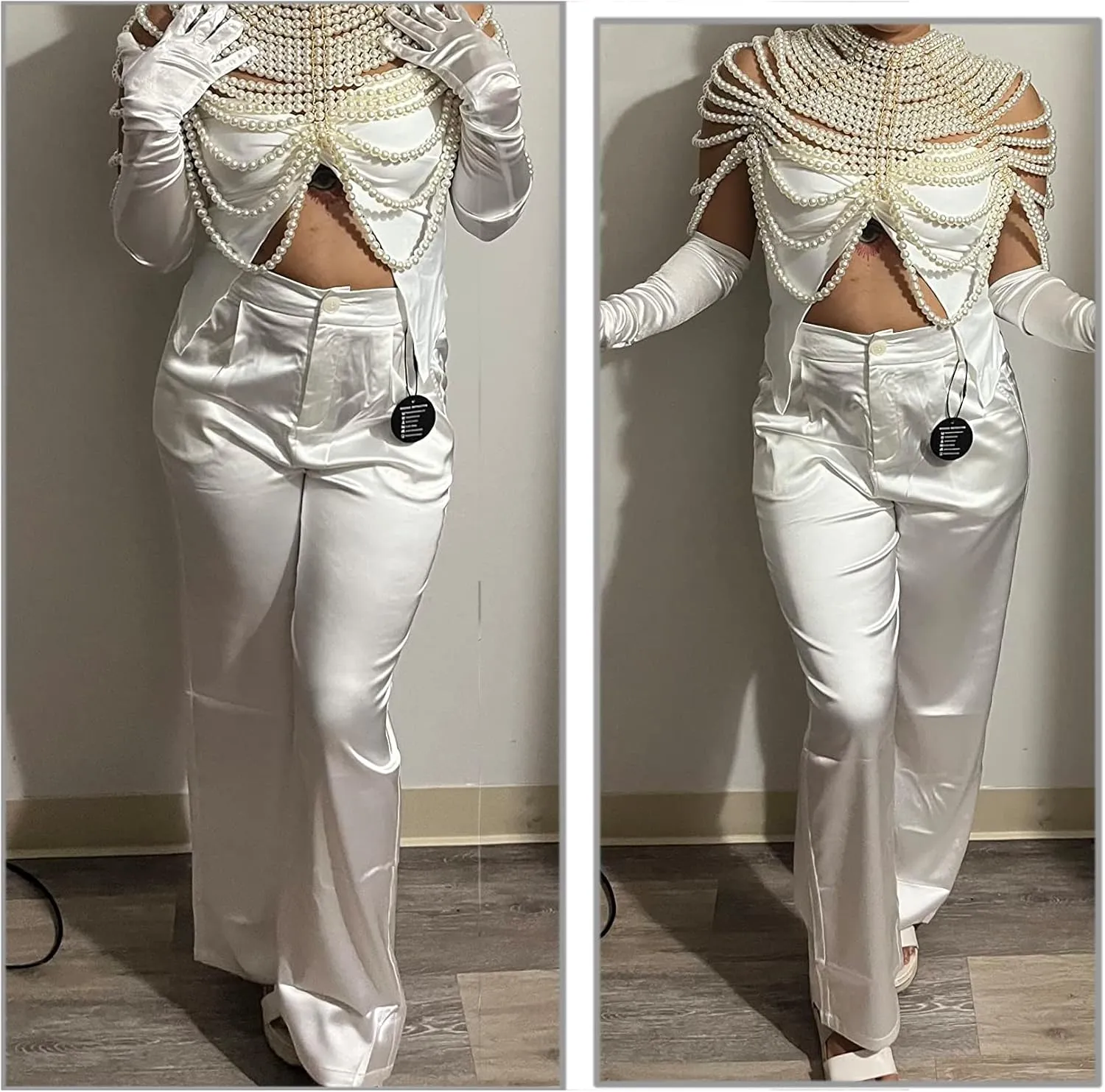 Women's Wide Leg Satin Silky Casual Dress Cocktail Party High Waist Pants