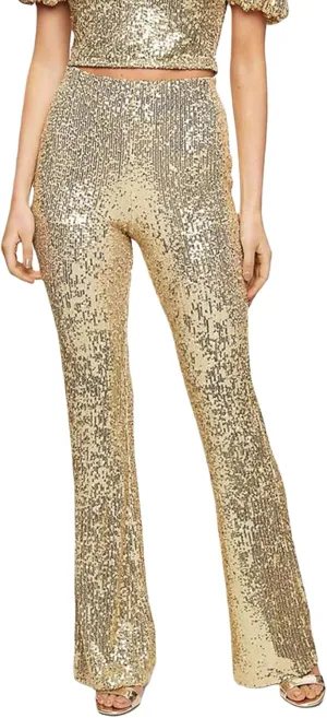XBTCLXEBCO Sequin Wide Leg Pants for Women High Waist Loose Shiny Glitter Palazzo Pants Sparkle Trousers Disco Clubwear