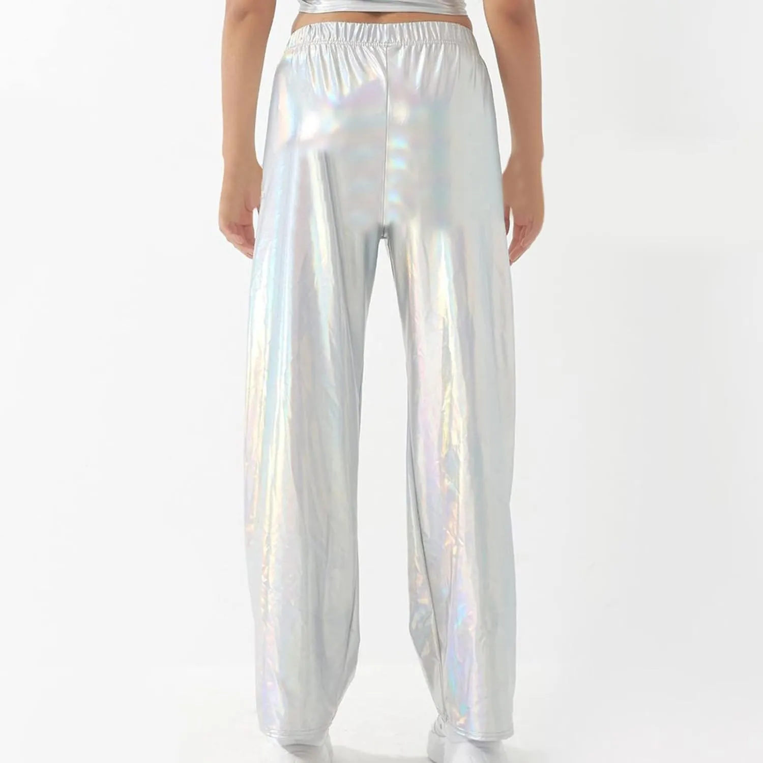 XUNRYAN Womens Shiny Metallic High Waist Stretchy Jogger Pants Hip Hop Clubwear Trousers Sweatpant 80s Disco Concert Outfit