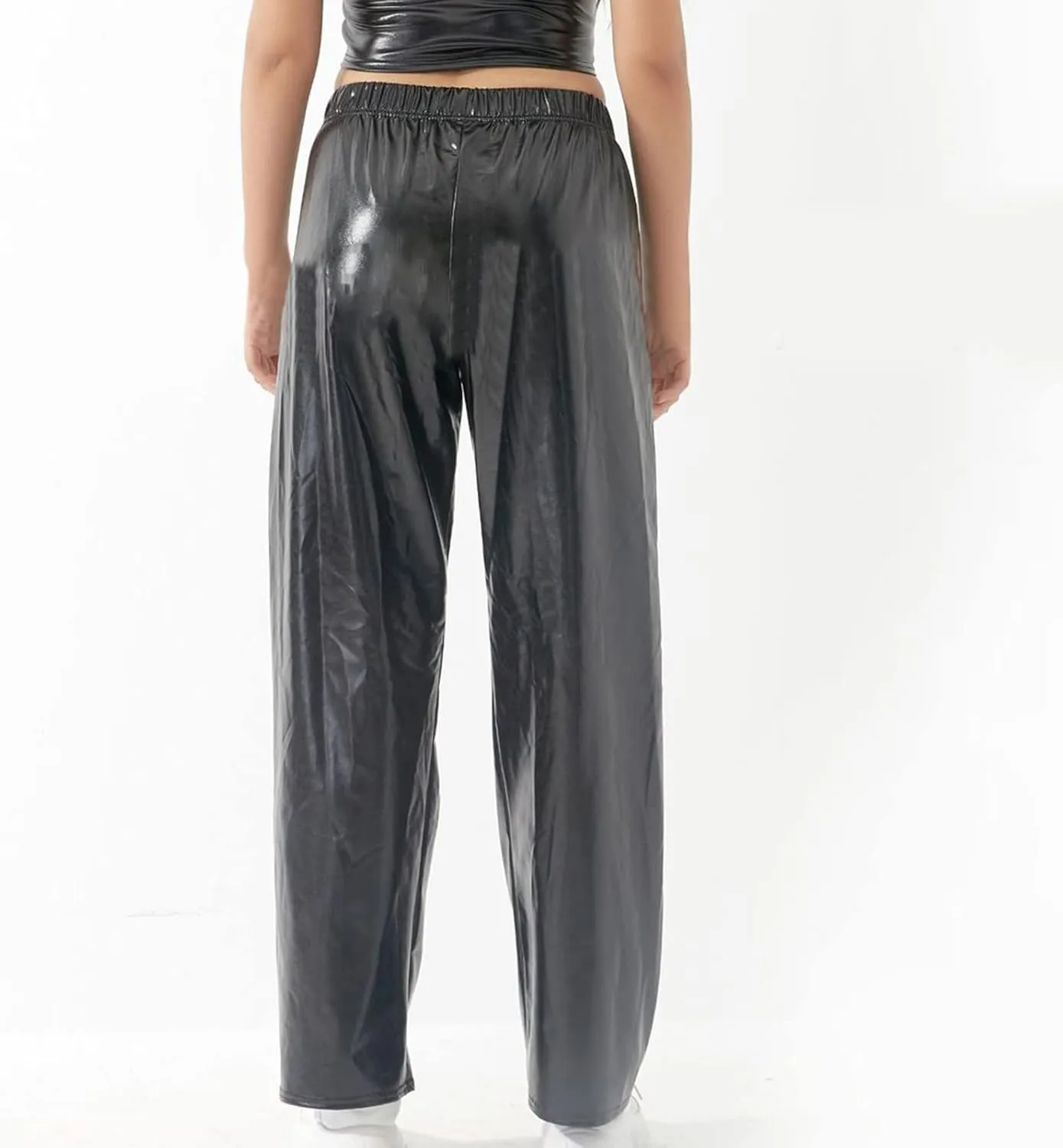 XUNRYAN Womens Shiny Metallic High Waist Stretchy Jogger Pants Hip Hop Clubwear Trousers Sweatpant 80s Disco Concert Outfit