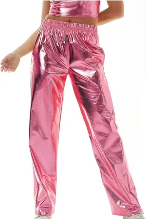 XUNRYAN Womens Shiny Metallic High Waist Stretchy Jogger Pants Hip Hop Clubwear Trousers Sweatpant 80s Disco Concert Outfit
