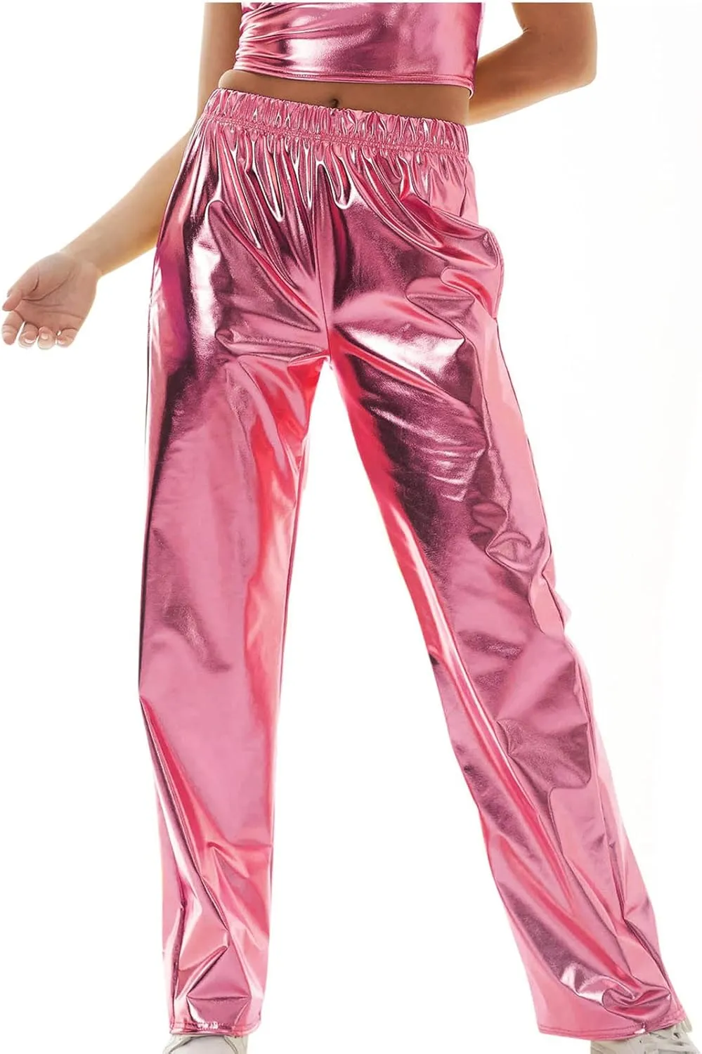 XUNRYAN Womens Shiny Metallic High Waist Stretchy Jogger Pants Hip Hop Clubwear Trousers Sweatpant 80s Disco Concert Outfit