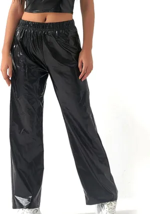 XUNRYAN Womens Shiny Metallic High Waist Stretchy Jogger Pants Hip Hop Clubwear Trousers Sweatpant 80s Disco Concert Outfit