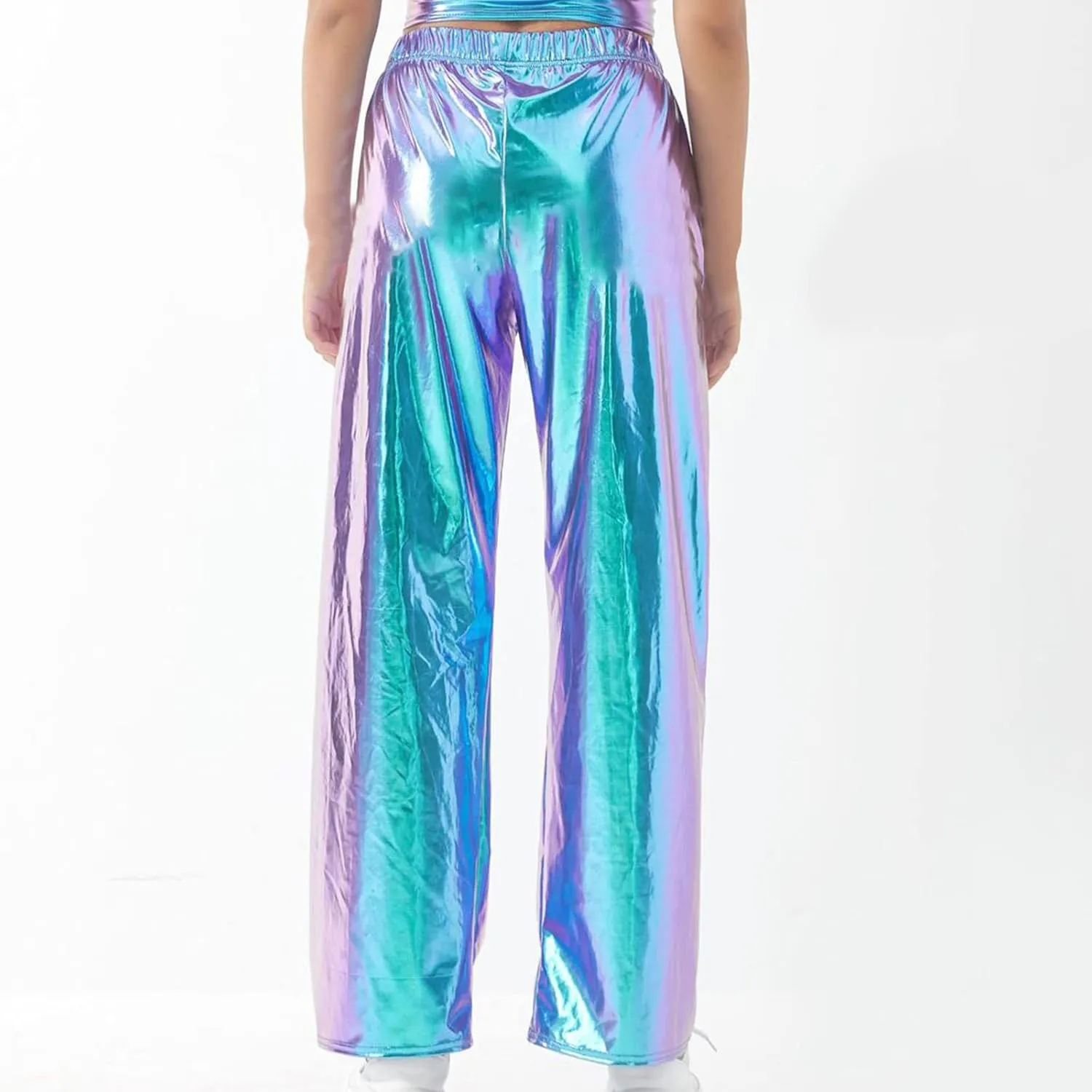 XUNRYAN Womens Shiny Metallic High Waist Stretchy Jogger Pants Hip Hop Clubwear Trousers Sweatpant 80s Disco Concert Outfit