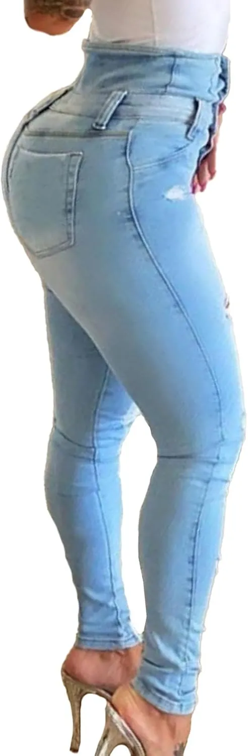 xxxiticat Women's Skinny Jeans High Waisted Ripped Stretchy Button Closure High Rise Denim Pants Slim Distressed Trousers